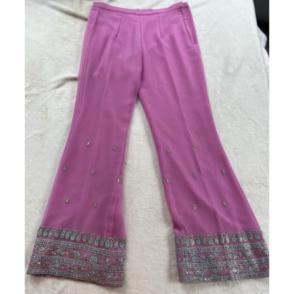 Saree Pink & Blue Formal Pants Embroidered Gem Lined Women Sz L